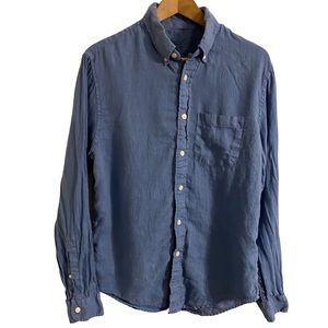Abercrombie & Fitch Linen Shirt Men Medium Blue long Sleeve Button up 100% linen
